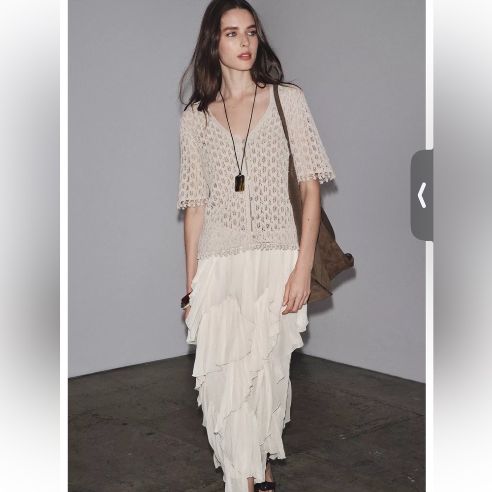 Zara Pointelle Knit Cardigan - NEW WITH TAGS - Picture 2 of 6
